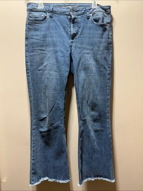 Michael Kors Medium Blue Flare Jeans with Frayed Hem
